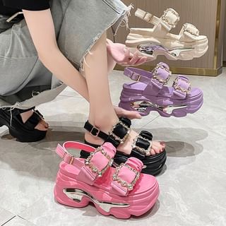 Anran-Platform Rhinestone Ruched Sandals