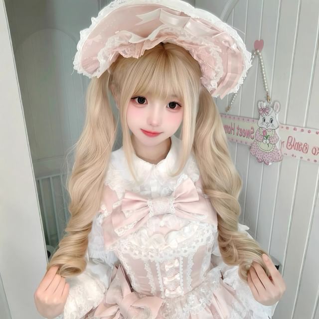 Jasmintinea-Set Long Full Wig - Curly Hair Net