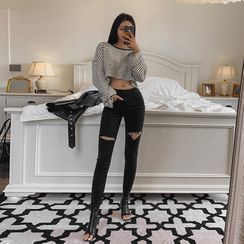LIPHOP - Cutout-Detail Skinny Pants LIPHOP - Cutout-Detail Skinny Pants