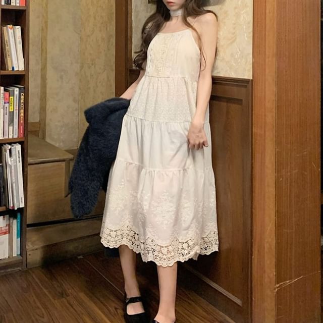 dress with lace collar and cuffs Midnight Manor Fit & Flare Dress Tea at Twilight / 1X