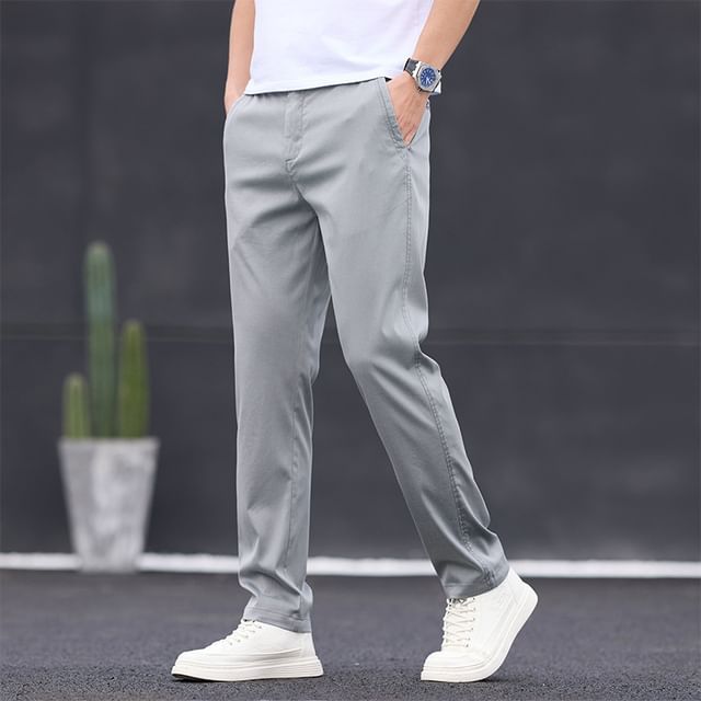 Denimic-Mid Rise Plain Tapered Pants