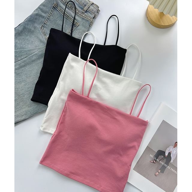 DIYI-Spaghetti Strap Plain Crop Cami Top