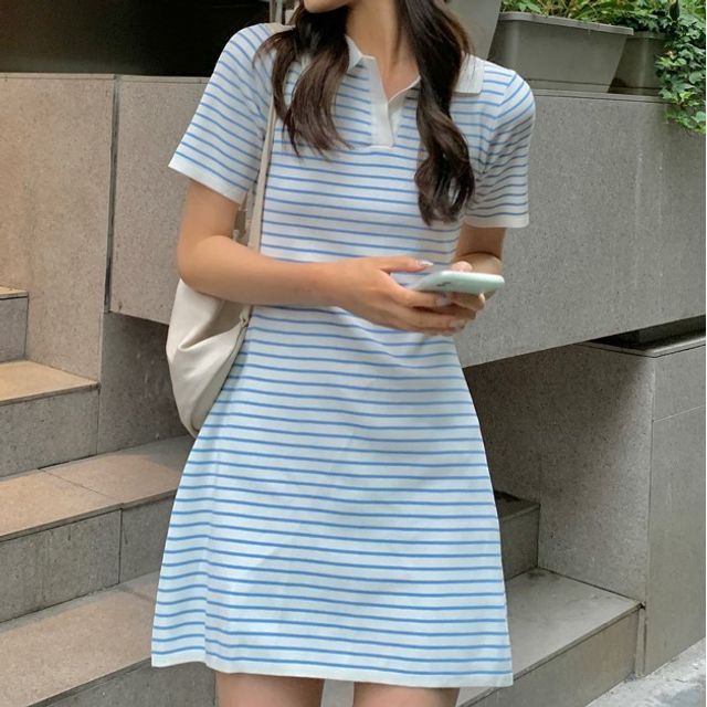 blue paisley dress shirt Polo Style Striped Dress - Pink main image 0