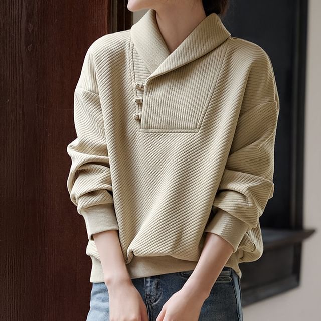 Jeonseon-Asymmetrical Ribbed Plain Hoodie