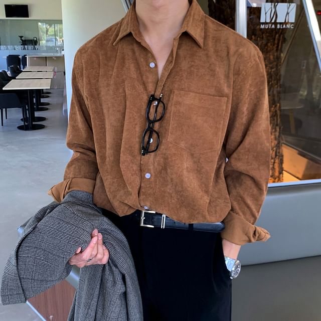 DuckleBeam-Plain Corduroy Oversize Shirt