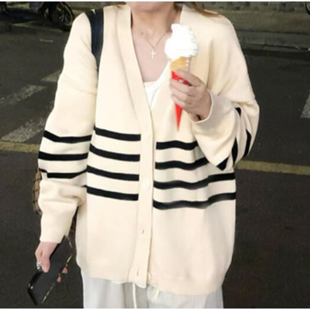 Dreamkura-V-Neck Striped Cardigan