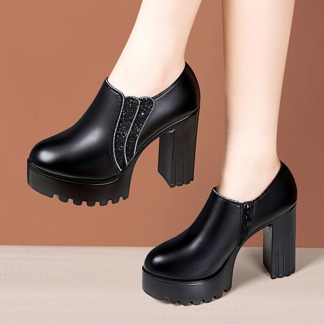 Freesia-Platform Chunky Heel Sequined Ankle Boots