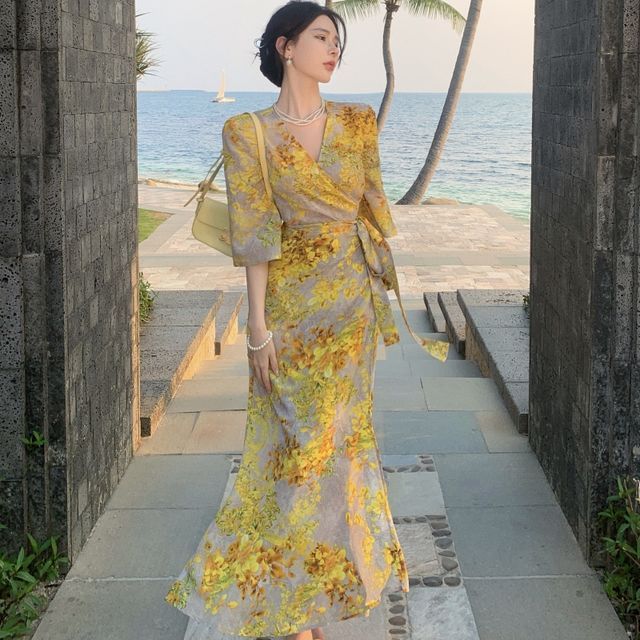 chinese dress ladies Stolen Stores Ms. Godet Maxi Slip Dress in Yellow