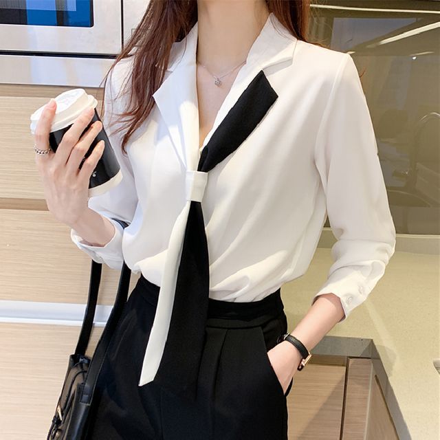 Dragan Pulse-Tie-Neck Long-Sleeve Shirt