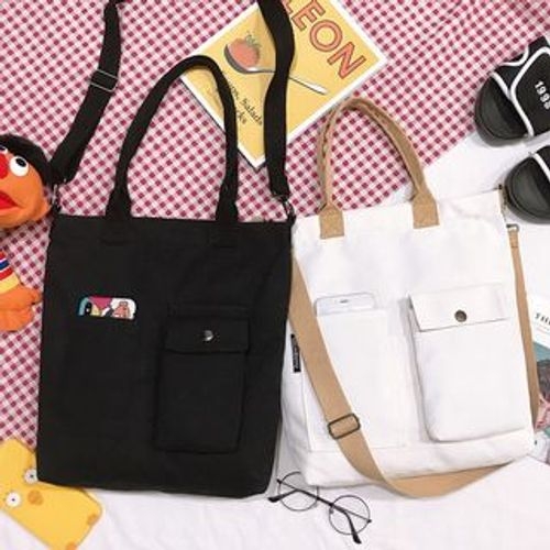 Buy Women's Canvas Tote Purse Shoulder Crossbody Bag Small Handbag Multi- pocket Top Handle Work Bags, Black, One Size at Amazon.in