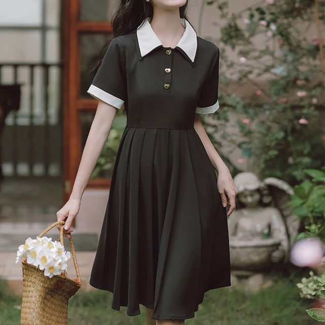 collar a line dress Páramo Dress - A-Line Dress With a Shirt Collar, Flutter Sleeves, Butt –  Dat'choice