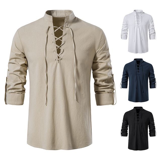 YIKES-Long-Sleeve Collared Lace Up Shirt