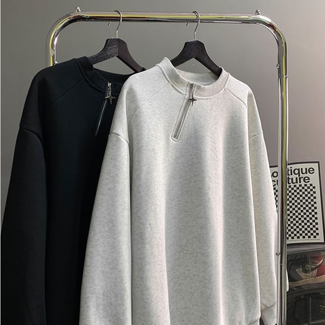 Wewewow-Half-Zip Plain Sweatshirt