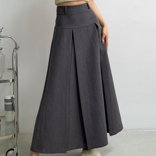 Morhan - High Waist Plain Pleated Maxi A-Line Skirt | YesStyle