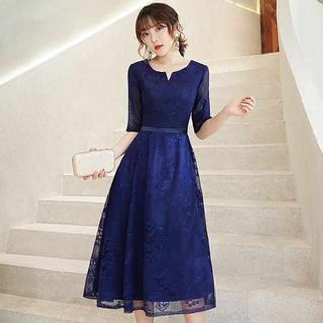 Elbow-Sleeve Lace A-line Cocktail Dress Elbow-Sleeve Lace A-line Cocktail Dress