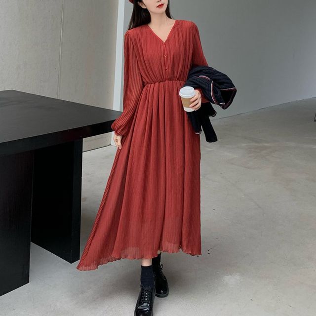 sachin and babi light blue dress Casual White Puff Long Sleeve V Neck Chiffon Midi Dress for Women