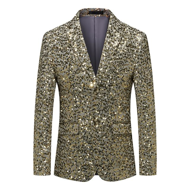 Sheck-Notch Lapel Sequin Single-Breasted Blazer