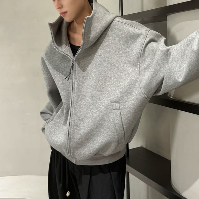 DragonRoad-Stand Collar Plain Zip Hoodie