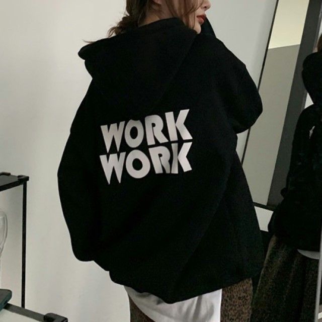 Melon Juice - Lettering Oversized Hoodie / Plain Decorative Hem | YesStyle