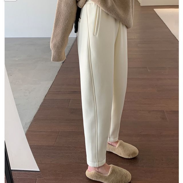 Sienne-Elastic Waist Plain Tapered Pants