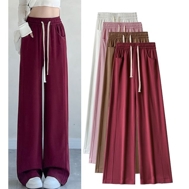 evanesce-High Rise Drawstring Pocketed Baggy Sweatpants