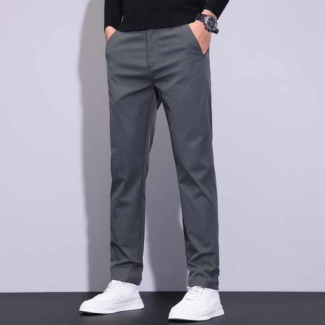 Nataro-Mid Rise Plain Straight Leg Pants