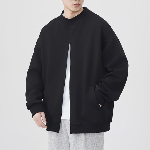 Lefitt-Mock Neck Plain Zip Jacket