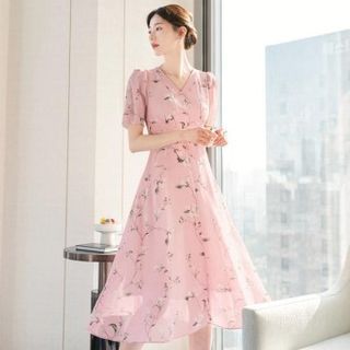 CHICLINE - Wrap-Front Floral Midi Chiffon Dress | YesStyle