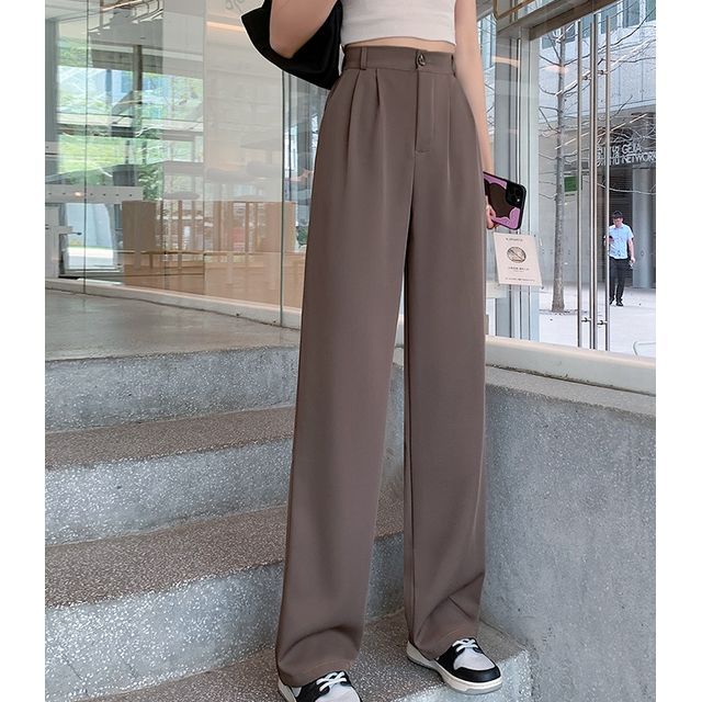 Treagrame  High Waist Plain Loose Fit Dress Pants  YesStyle