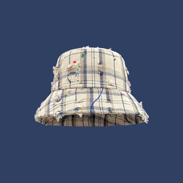 Raconteur - Plaid Distressed Bucket Hat | YesStyle