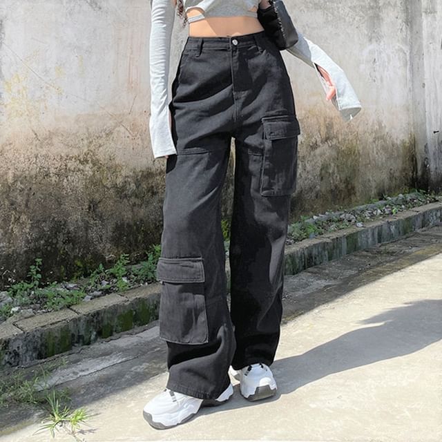 Sosana - Mid-Waist Pocket Straight-Fit Cargo Pants | YesStyle