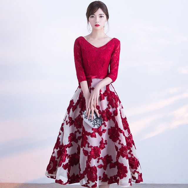 Wonhi Lace ElbowSleeve ALine Cocktail Dress YesStyle