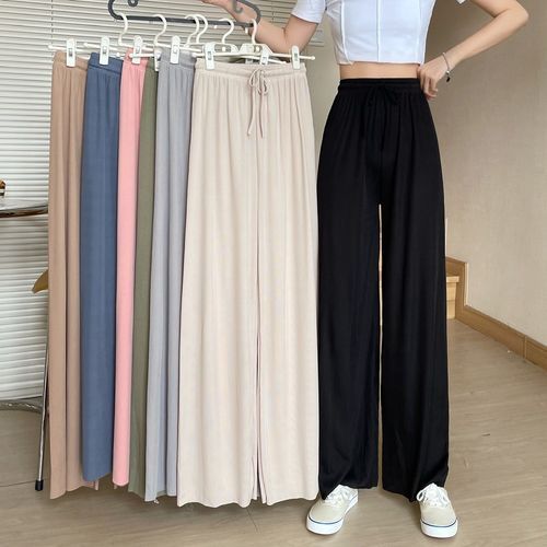 Plain High-Waist Wide-Leg Pants