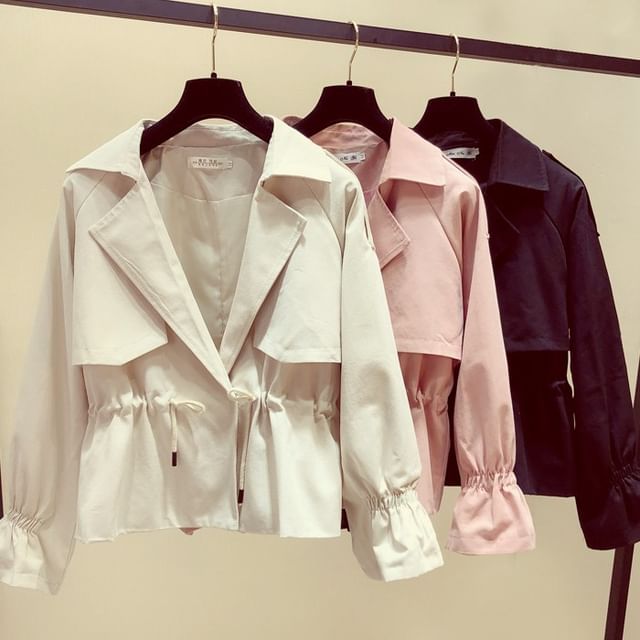 Acoustic Rain-Flared-Cuff Plain Drawstring Jacket