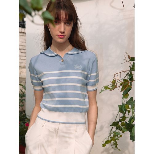 rolarola - Stripe Sailor Knit Top (Light Blue & White) | YesStyle