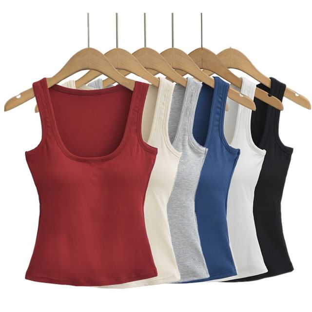 Hollahop-Scoop Neck Plain Padded Tank Top