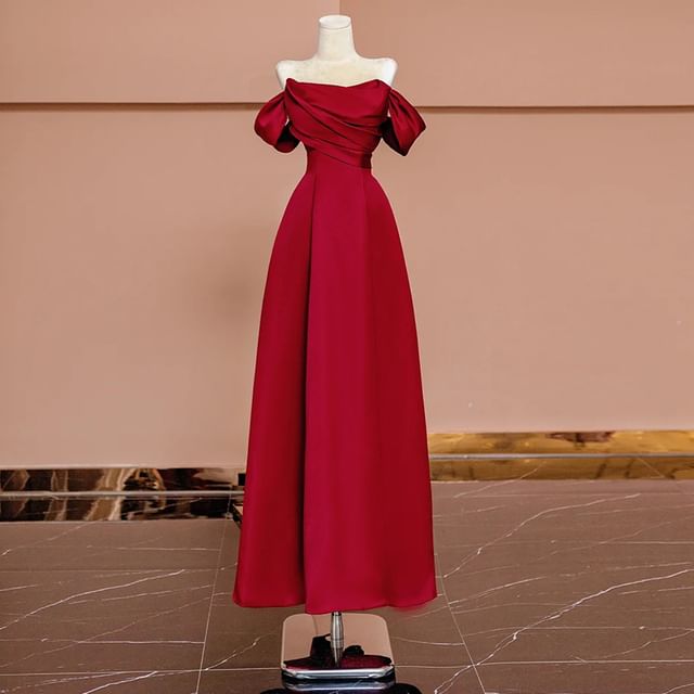 Fioridi - Off-Shoulder Plain Maxi A-Line Evening Dress | YesStyle