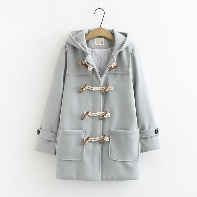 Suzette-Hooded Plain Toggle Duffle Coat