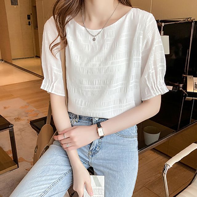 Supernova-Puff-Sleeve Striped Blouse