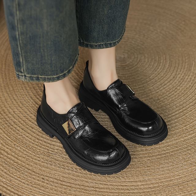 Megan-Platform Faux Leather Buckled Loafers