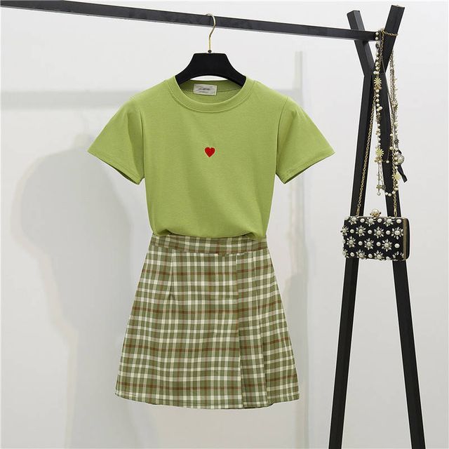 Everose-Plaid A-Line Skirt