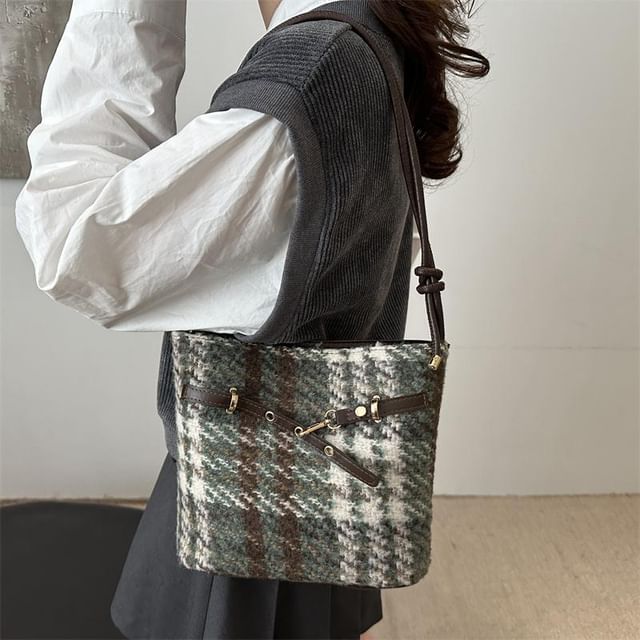 Indenis-Buckled Tweed Crossbody Bag