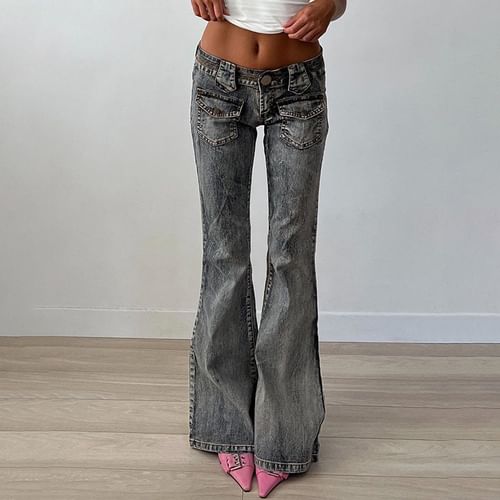 Low Rise Washed Slim-Fit Flared Jeans