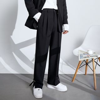 VEAZ - Plain Pleated Straight Leg Pants 