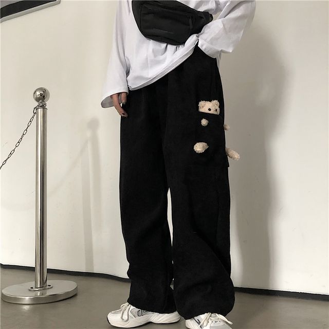 Teddy Bear Corduroy Wide-Leg Pants 
