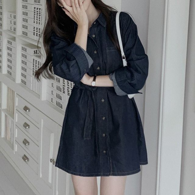 Livvate - Long-Sleeve Denim Shirt Dress | YesStyle