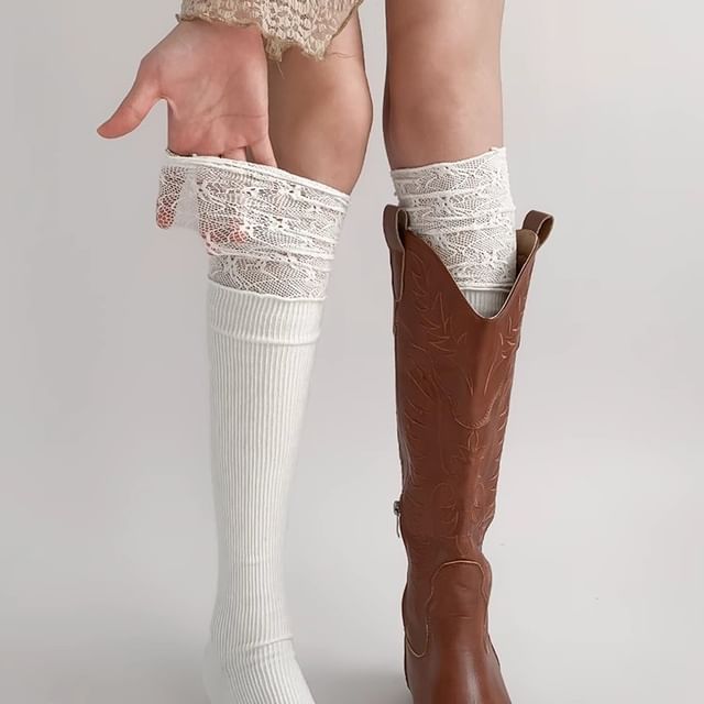 Whychunga-Lace Panel Tall Socks