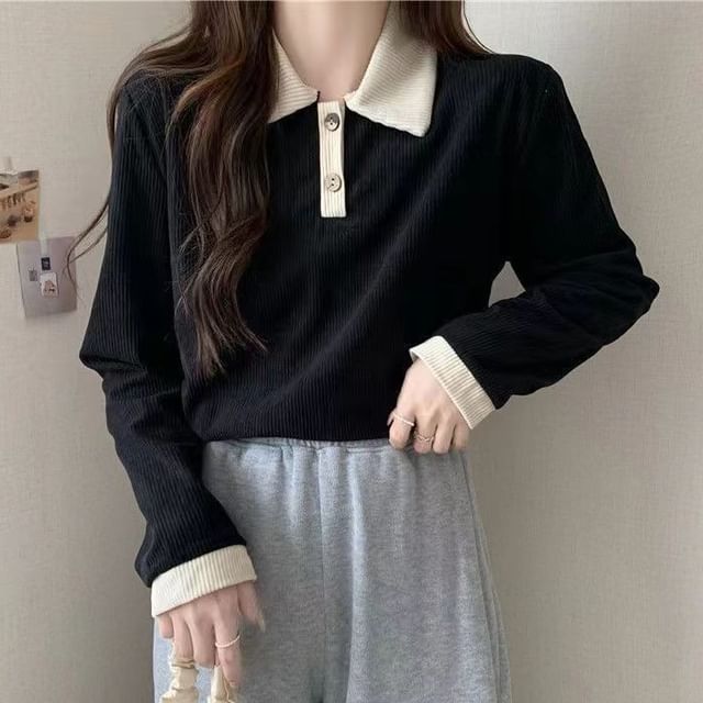 Sisyphi-Long-Sleeve Two Tone Polo Shirt