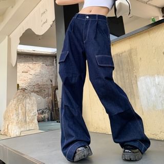 PINPI-Mid Rise Wide Leg Cargo Jeans