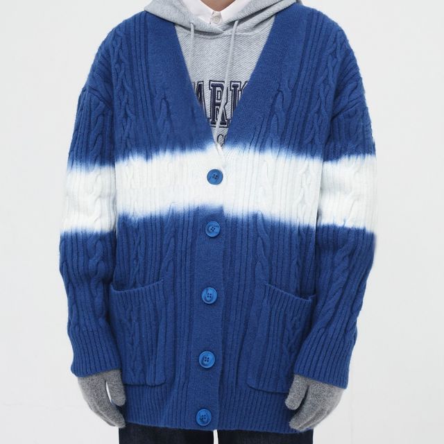 FAERIS CableKnit Tie Dye Cardigan YesStyle